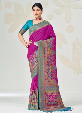 Woven Work Silk Traditional Saree in Magenta for Ceremonial