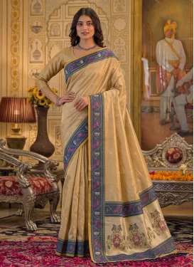Woven Work Tissue Classic Saree in Beige for Ceremonial