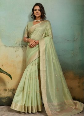 Woven Work Tissue Classic Saree in Mint Green for Women