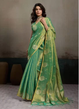 Woven Work Tissue Classic Saree in Sea Green for Women