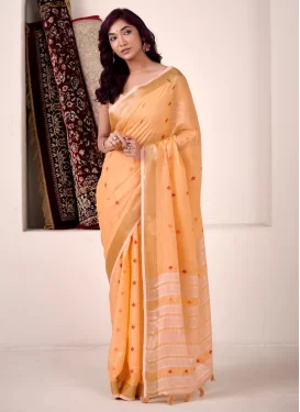 Woven Work Traditional Saree For Festival in Peach