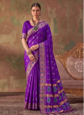 Woven Work Traditional Saree For Festival in Purple