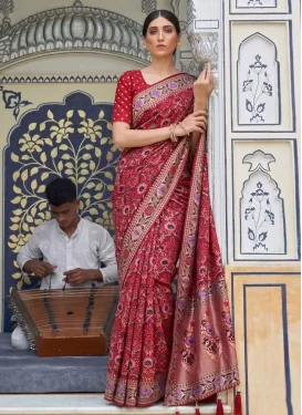Woven Work Traditional Saree For Festival in Red