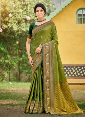 Woven Work Traditional Saree For Party in Olive