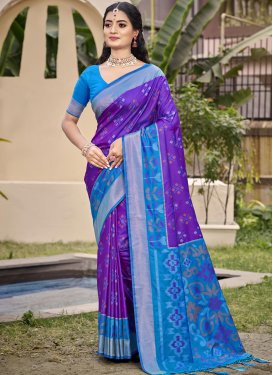 Woven Work Trendy Saree For Ceremonial in Blue and Purple
