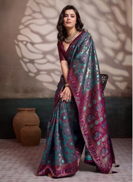 Woven Work Trendy Saree For Ceremonial in Fuchsia and Teal