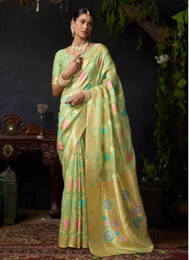 Woven Work Trendy Saree For Ceremonial in Mint Green