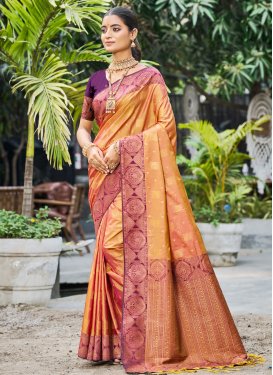 Woven Work Trendy Saree For Ceremonial in Peach and Purple