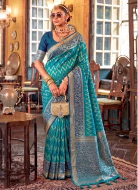 Woven Work Trendy Saree For Ceremonial in Teal and Turquoise