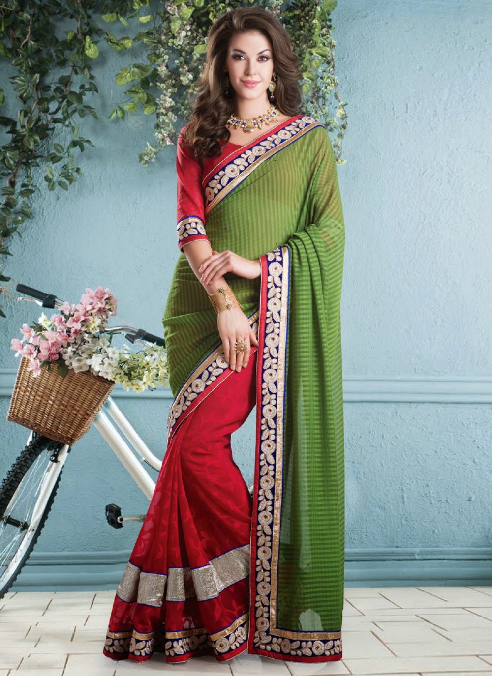 Designer satin silk saree rust shade with allover chamki & zardosi wor –  Cherrypick